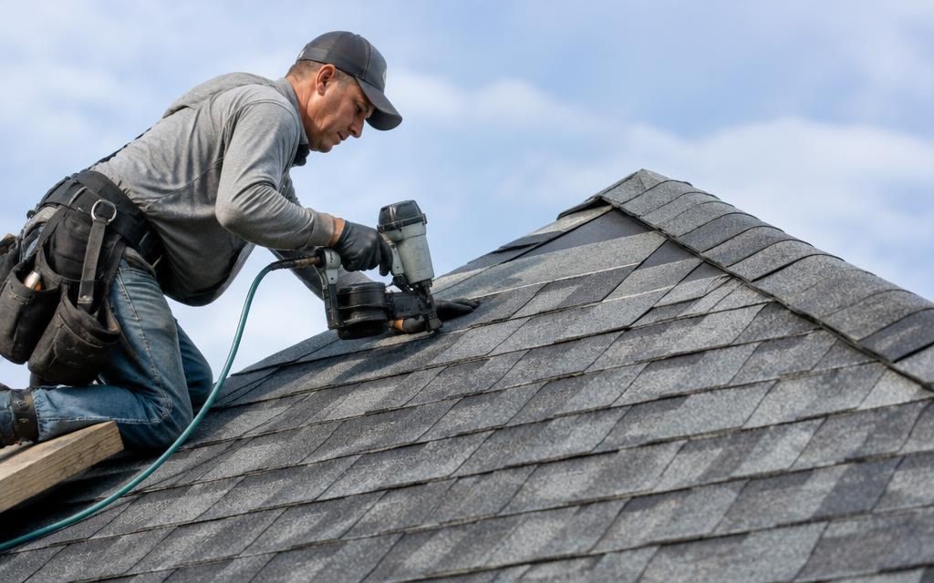 Nailing shingle courses with ridge cap at the peak